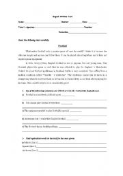 English worksheet: test about football