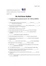 English Worksheet: Worksheet (No- Not- Neither- Non)