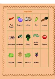 English worksheet: Vegetables Pictionary