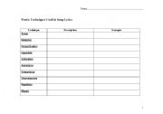 English worksheet: Poetic Techniques Used in Song Lyrics