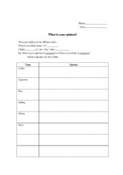 English worksheet: What is your opinion?
