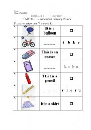 English worksheet: Exercise for classroom objects
