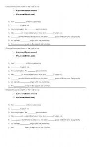 English Worksheet: Tenses - Verb to be, regular and irregular verbs