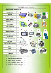 Vocabulary Matching Worksheet - ELECTRONICS