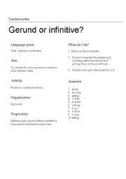 English worksheet: gerund and infinitive