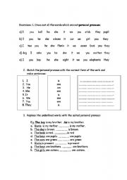 English worksheet: Personal pronoun exercises