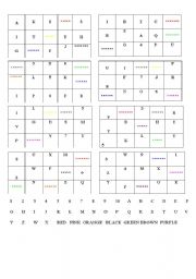 English worksheet: numbers alphabet and colors bingo