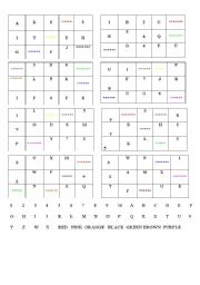 English Worksheet: numbers alphabet and colors bingo