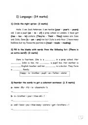 English worksheet: a mock exam for elementary pupils
