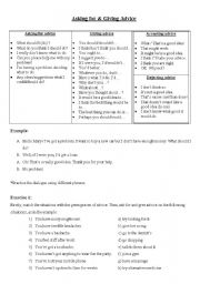 English Worksheet: Asking for and giving advice