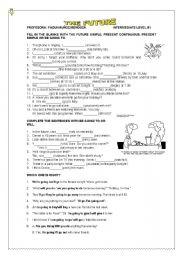 English Worksheet: ALL WAYS OF EXPRESSING  THE FUTURE: WILL, BE GOING TO, PRESENT SIMPLE AND PRESENT CONTINUOUS