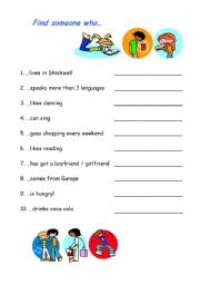 English worksheet: Find someone who...