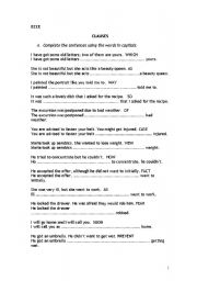 English worksheet: clauses_transformation exercise