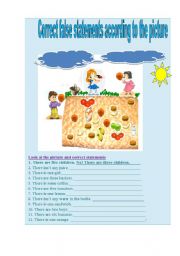 English Worksheet: correct false statements according to the picture