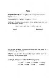 English worksheet: Teaching Article a/an