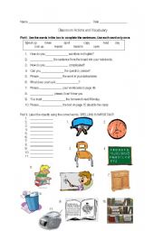 English worksheet: Classroom Actions and Objects