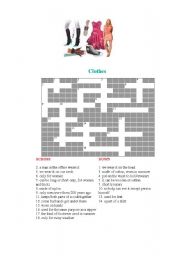 English Worksheet: Clothes crossword