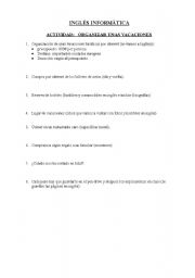 English worksheet: ORGANIZING HOLIDAYS