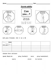 English worksheet: Sports ability