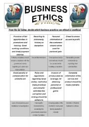 English Worksheet: BUSINESS ETHICS