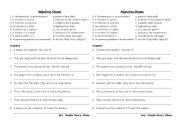 English worksheet: adjectives clauses and prepositions of time