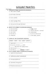 English worksheet: CLASSROOM LANGUAGE