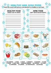 English Worksheet: HEALTHY AND JUNK FOOD