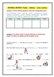 English Worksheet: FAMILY - HOBBIES - DAILY ROUTINES