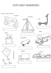 toys  colouring & writing worksheet 