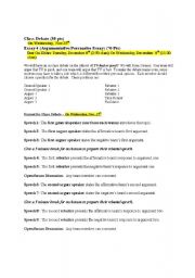 Class Debate and Argumentative Essay Instructions