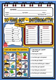 English Worksheet: HAVE GOT - INTERROGATIVE