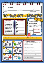 English Worksheet: HAVE GOT - NEGATIVE