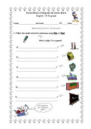 English worksheet: Demonstratives and classroom objects