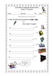 English Worksheet: Demonstratives and classroom objects