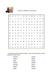 English Worksheet: Movie Vocabulary Word Search