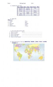 English Worksheet: countries and continents test