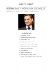 English worksheet: Celebrity Guessing Game for Beginners - Present Simple