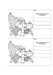 English Worksheet: Thanksgiving,What I am Thankful For