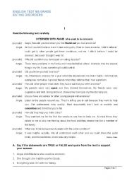 English Worksheet: Eating disorders