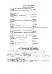 English Worksheet: -ING/ TO+INFINITIVE