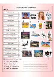 Vocabulary Matching Worksheet & Quiz - AUSTRALIAN ICONS & LANDMARKS