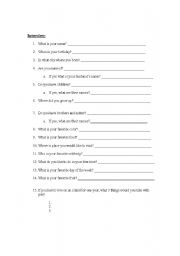 English Worksheet: Basic Interview Questions