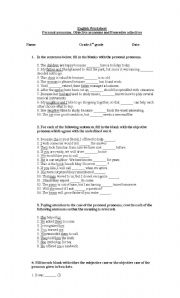 English worksheet: Pronouns and Adjectives