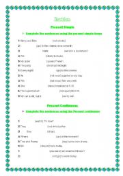 English Worksheet: Revision prensent simple and continuous, past simple and continuous, conditional type 1