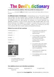 English Worksheet: The Devils dictionary - Relative pronouns and clauses