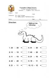 English worksheet: subtraction