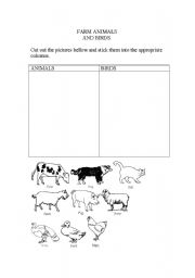 English Worksheet: Farm animals and birds