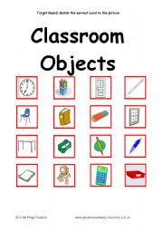 English worksheet: Classroom Objects Target Board