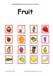 English worksheet: Fruit Vocabulary Target board Activity
