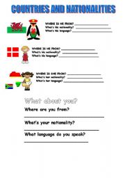 English worksheet: COUNTRIES AND NATIONALITIES 6/6 NEW